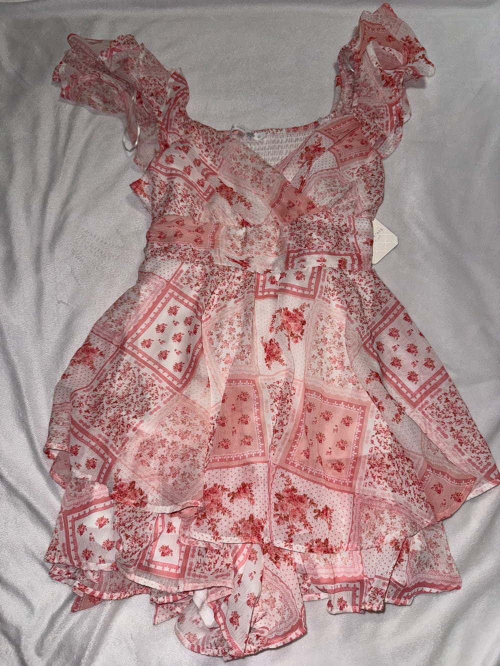 Altar'd State Pink Floral Bandana Ruffle Romper